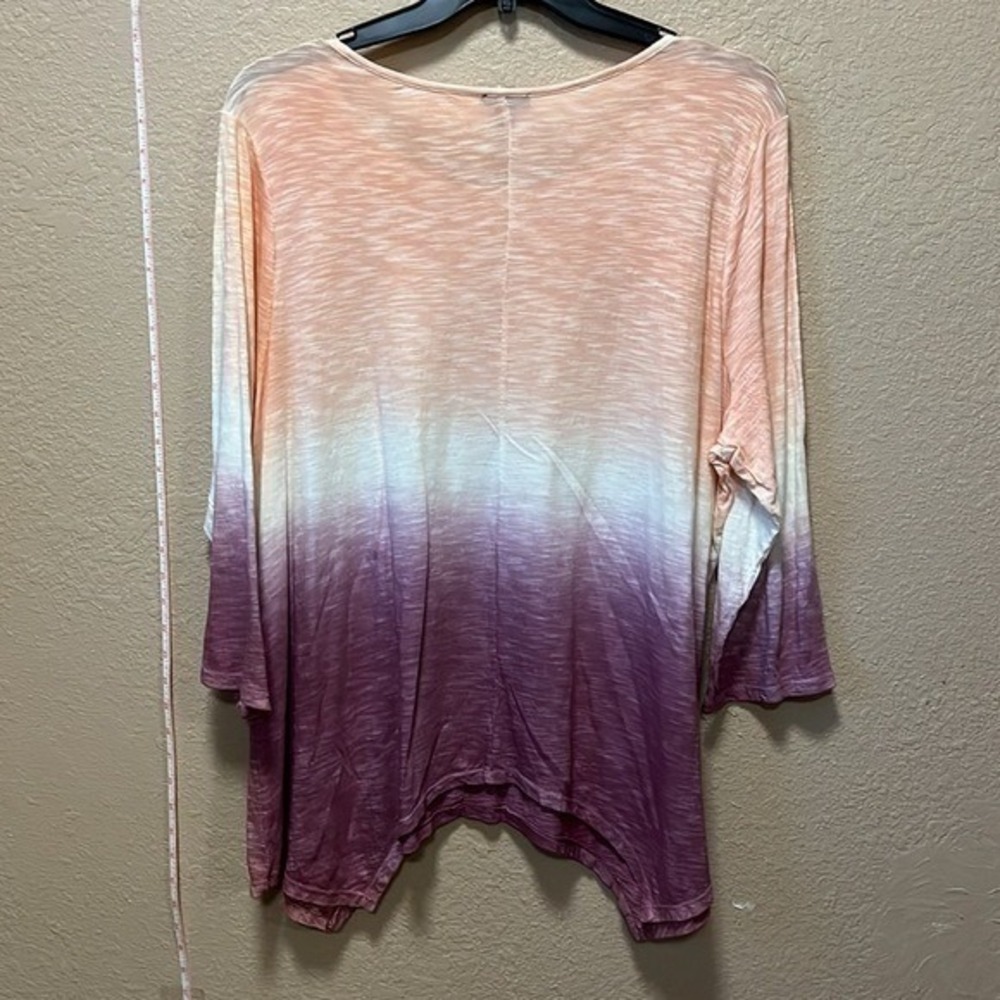 New Directions Top Womens 2X Ombre Sharkbite Peach Purple Slub Knit 3/4 Sleeve